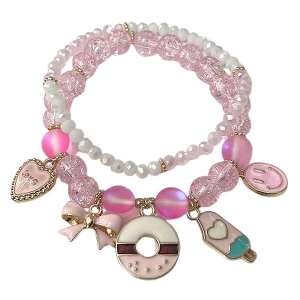 Happy Face Popsicle Charm Beaded Bracelet Set
