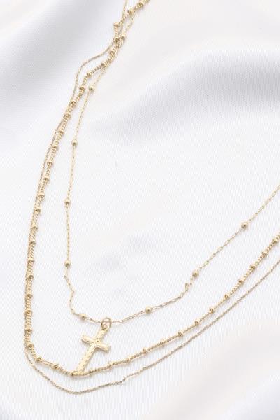Cross Charm Ball Link Layered Necklace
