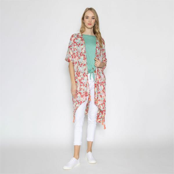 SMALL FLORAL PRINT KIMONO WITH TASSEL