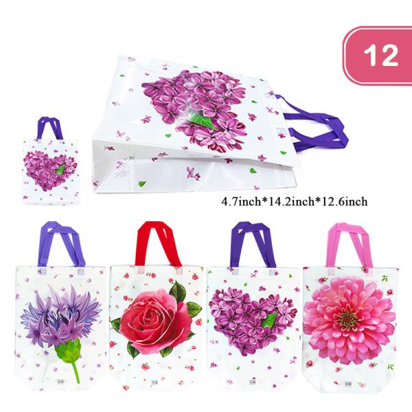 Asst Flower Reusable Shopping Bag Tote (12 Units)