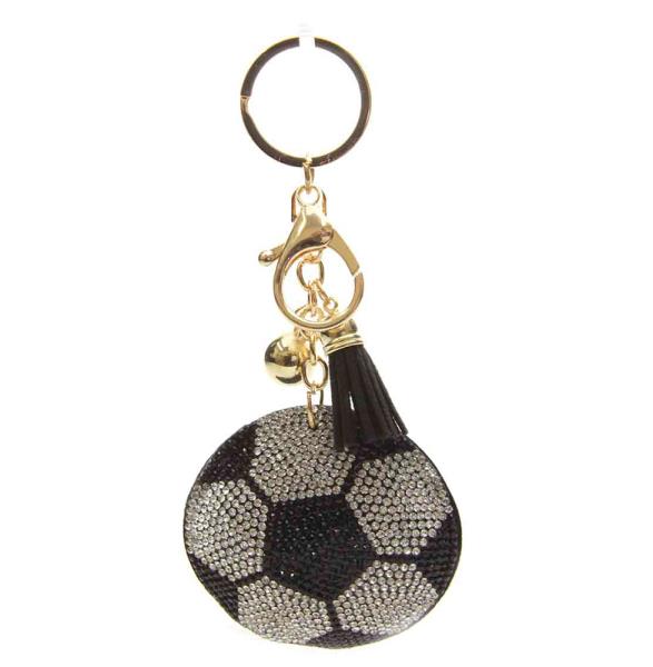 FASHION RHINESTONE SOCCER KEYCHAIN WITH TASSEL