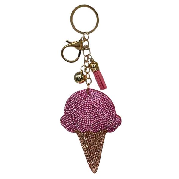 RHINESTONE ICE CREAM KEYCHAIN WITH TASSEL