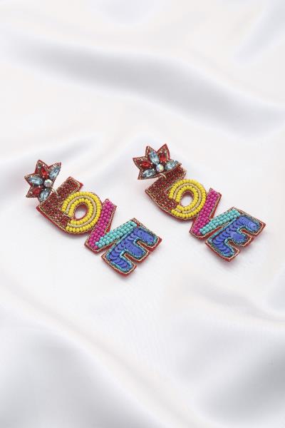 Seed Bead Rhinestone Love Dangle Earring