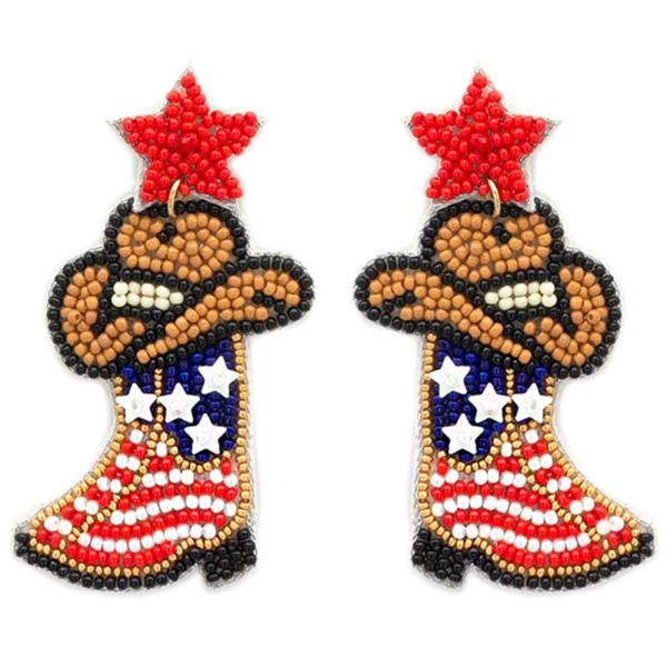 Seed Bead American Flag Boots Dangle Earring