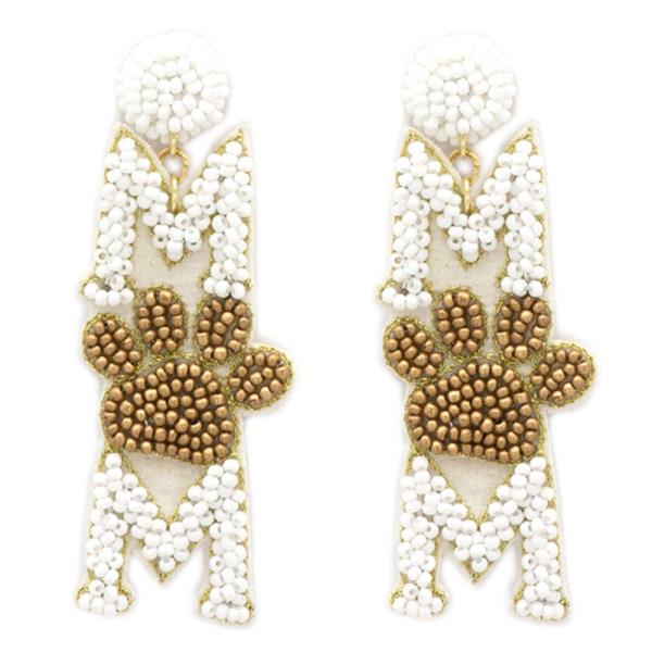 Seed Bead Dog Cat Pet Mom Paw Dangle Earring