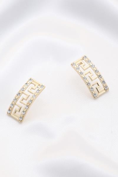 Greek Pattern Rhinestone Edge Metal Bar Earring