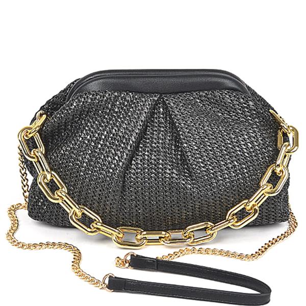 Straw Frame with Link Chain Bag