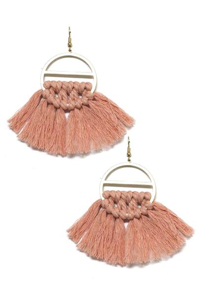Metal Round Thread Tassel Dangle Earring