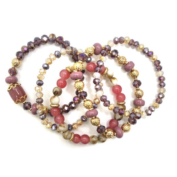 Strand Stretch Glass and Wood Bracelet Set