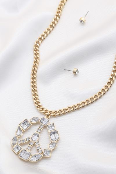 Peace Sign Rhinestone Pendant Necklace
