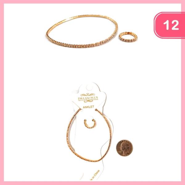 Rhinestone Anklet and Toe Ring Set (12 Units)