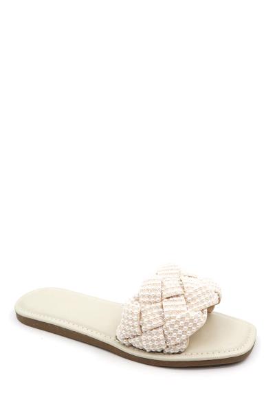 CHIC PEARL CROSSED PATTERN STRAP SLIPPER