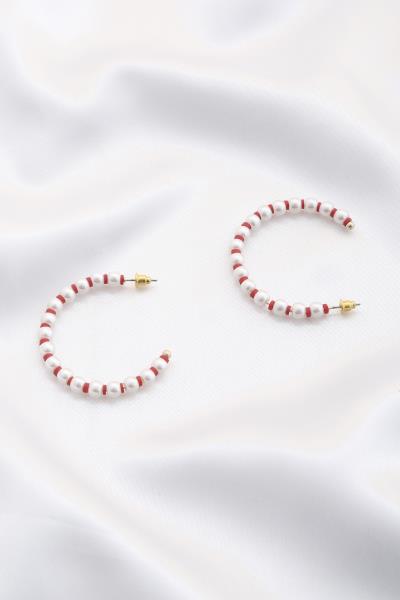 HEISHI BEAD PEARL OPEN HOOP EARRING