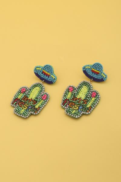 Lets Fiesta Cactus Seed Bead Dangle Earring