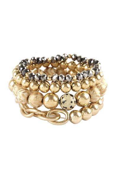 Crystal Metal Bead Stretch Bracelet