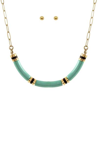 Lucite Metal Mix Pendant Necklace Earring Set