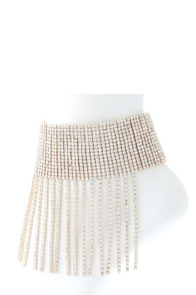 Rhinestone 16 Line Tassel Anklet