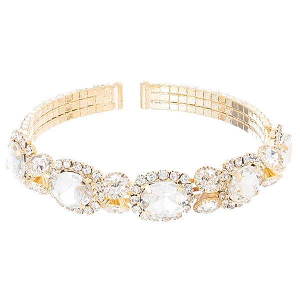 Rhinestone 5 Oval Flower Center Cuff Bracelet