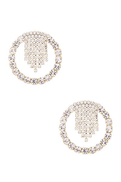 Rhinestone Round Frame Tassel Earring