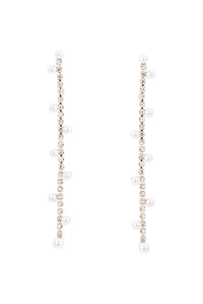 Rhinestone Zigzag Stationed Pearl Earring