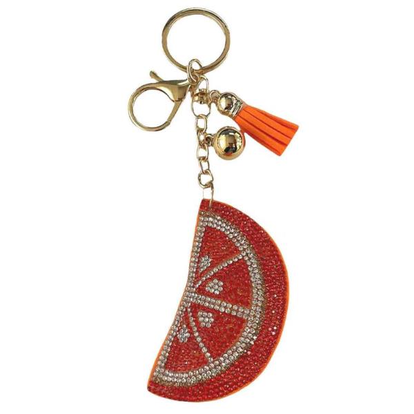 RHINESTONE ORANGE KEYCHAIN WITH TASSEL