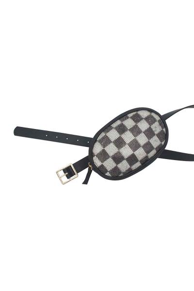 RHINESTONE PLAID MINI BAG WITH BELT