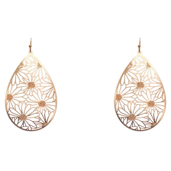 Flat Metal Flower Teardrop Dangle Earring