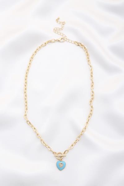 Dainty Heart Toggle Clasp Circle Link Necklace