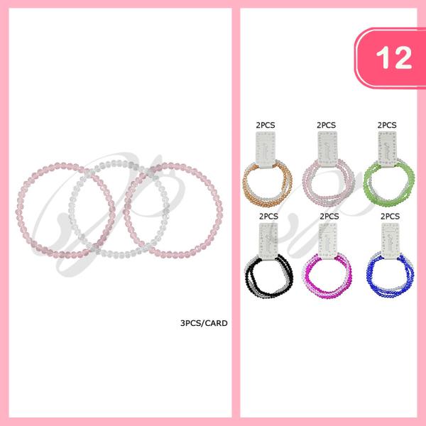 Crystal Cut Bead Stretch Bracelet Set (12 Units)