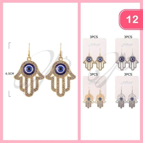 Rhinestone Hamsa Dangle Earring (12 Units)