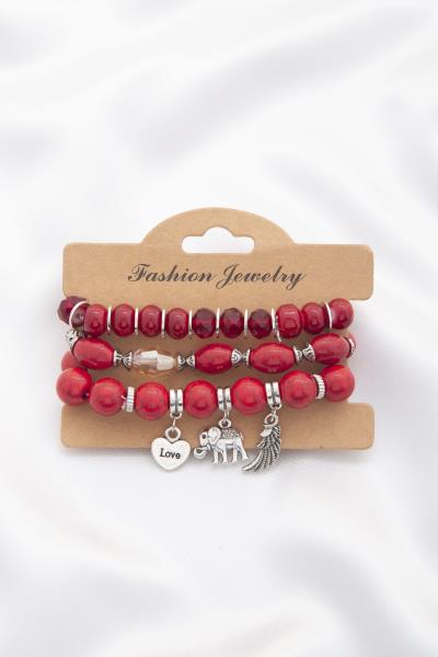 Love Heart Charm Beaded Bracelet Set