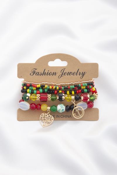 Oak Tree Heart Charm Beaded Bracelet Set