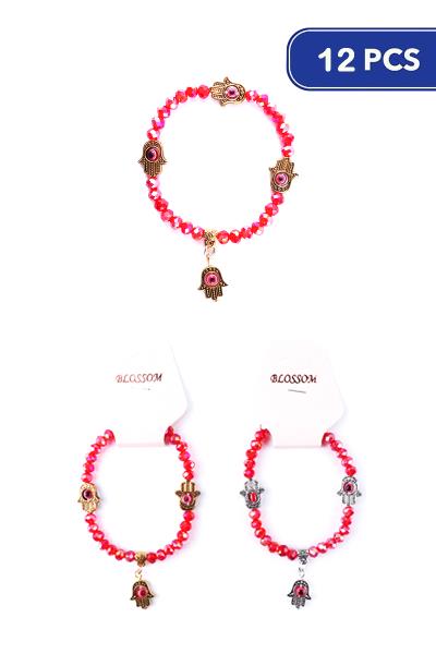 Crystal Cut Bead Hamsa Bracelet (12 Units)
