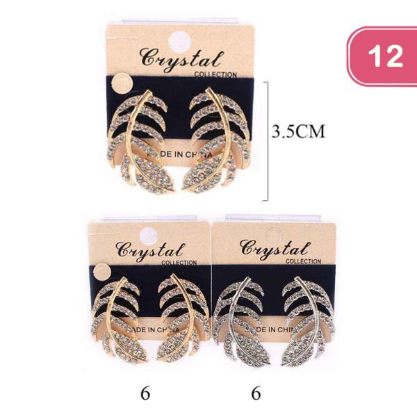 Rhinestone Leaf Earring (12 Units)