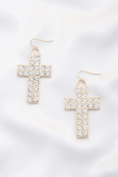 Cross Rhinestone Metal Dangle Earring