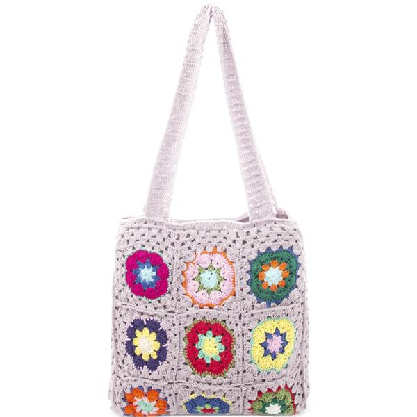 MULTI COLOR CROCHET GRANNY SQUARE FLOWER PATTERN TOTE BAG