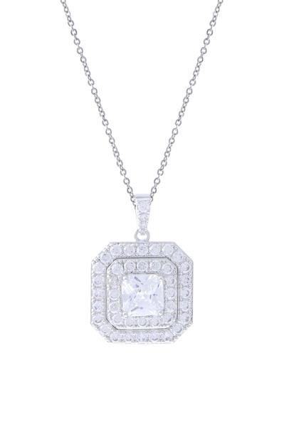 RHINESTONE CUBIC ZIRCONIA SQUARE HALO NECKLACE