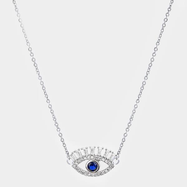 RHINESTONE CUBIC ZIRCONIA EVIL EYE DAINTY NECKLACE