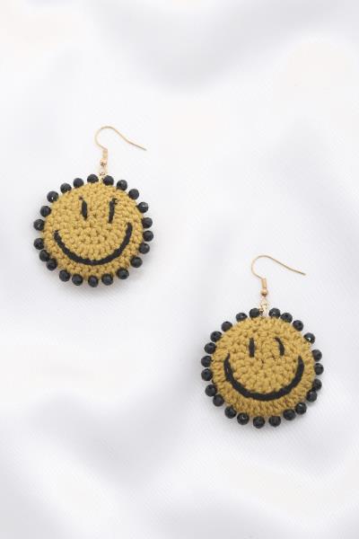 Happy Face Crochet Beaded Edge Dangle Earring