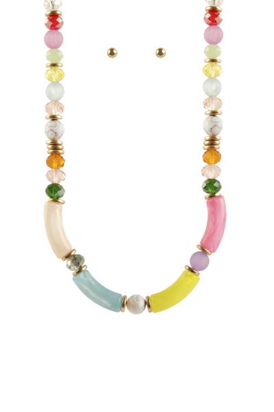 CRYSTAL CUT LUCITE BEAD NECKLACE EARRING SET