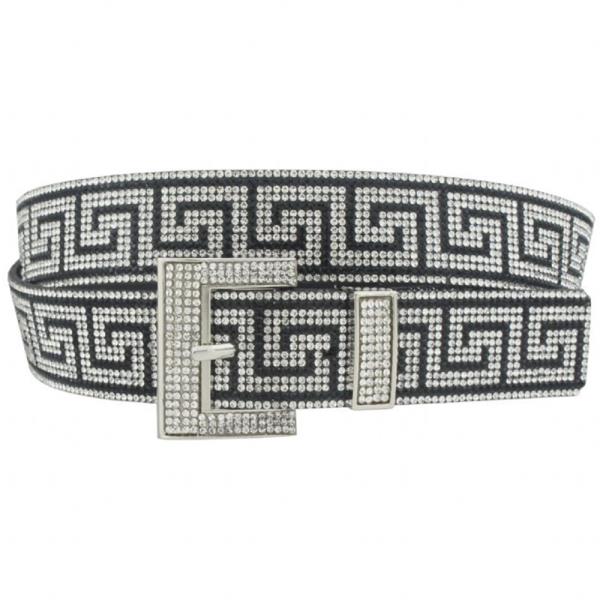 GREEK KEY PATTERNED RHINESTONE STRAP BELT