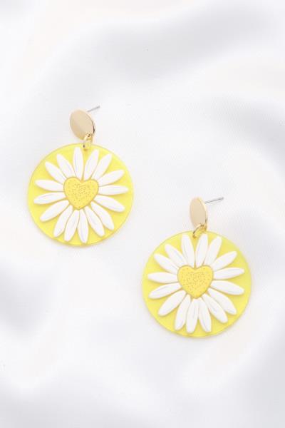 Daisy Printed Round AC Drop Earring