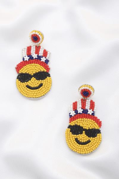 Beaded USA Smiley Face Earring