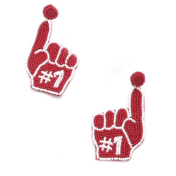 COLLEGE COLORS NUMBER ONE HAND POST EARRING