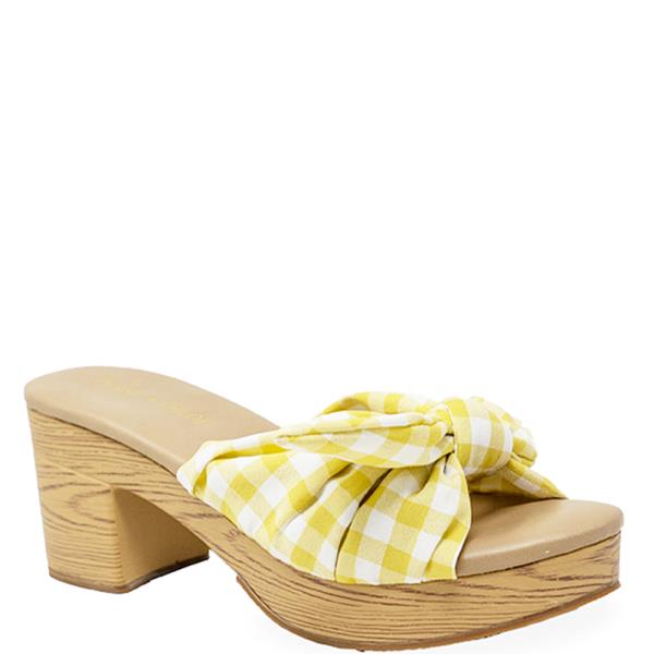 GINGHAM PRINT BOW WOOD MULE 12 PAIRS