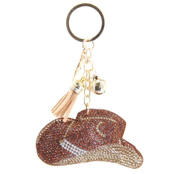 RHINESTONE WESTERN HAT KEYCHAIN WITH TASSEL