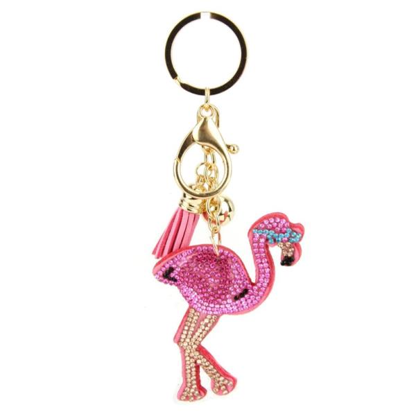RHINESTONE FLAMINGO KEYCHAIN WITH TASSEL
