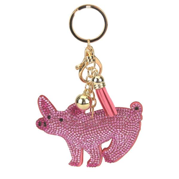 RHINESTONE PIG KEYCHAIN WITH TASSEL