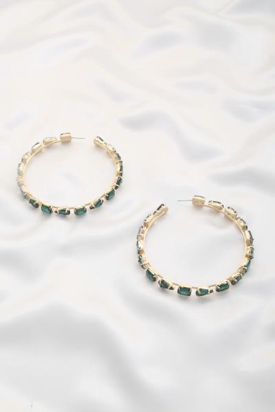 MULTI STAPE STONE HOOP EVENING EARRING