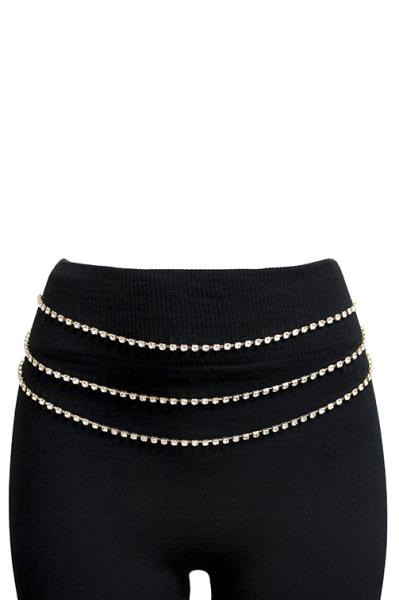 3 LAYERED RHINESTONE CHAIN BELLY BELT